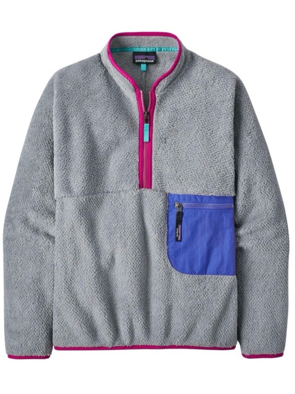 Patagonia Women’s Gray Fleece Quarter-Zip with Purple Pocket and Pink Trim